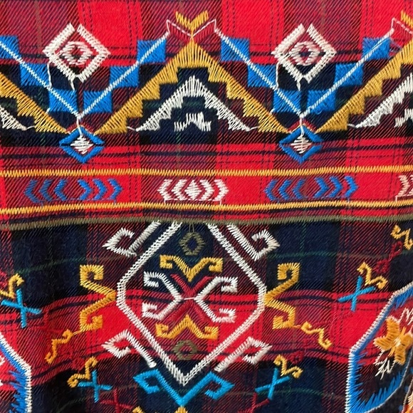 Umgee USA Embroidered Flannel SZ S Unique Button Down 3/4 Length Sleeves Fit Big - Picture 7 of 10